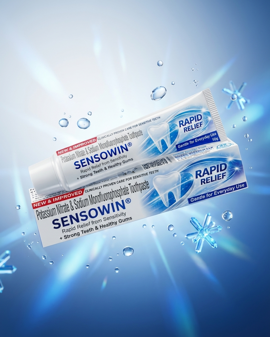 SENSOWIN® premium product — clinically proven sensitivity toothpaste, clean aesthetic